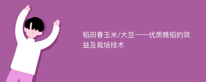 稻田春玉米/大豆——优质晚稻的效益及栽培技术